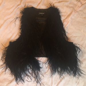 Funky black feathered vest